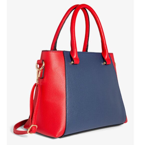 Like New US Polo Assn Red & Navy Color Block Satchel with Logo Medallion (ABBA) - Picture 2 of 16